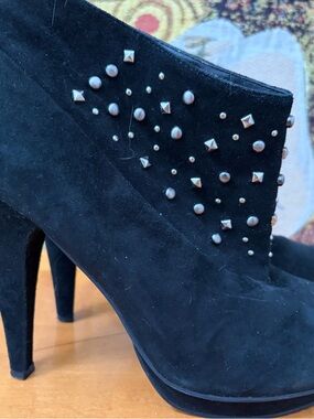 Studded Black Suede High-Heel Ankle Boots